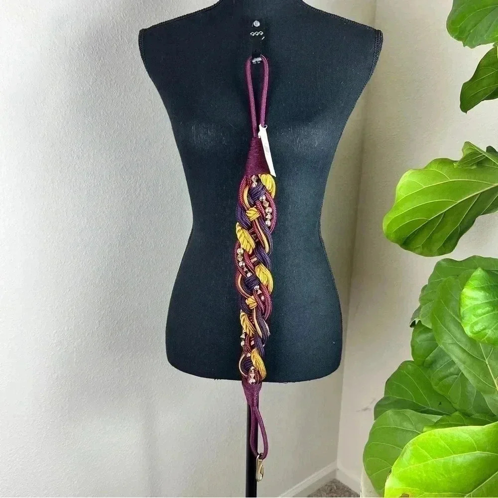 Twisted Braided Beaded Vintage Rope Belt Size Small NWT Gold Purple Burgundy - Picture 5 of 13